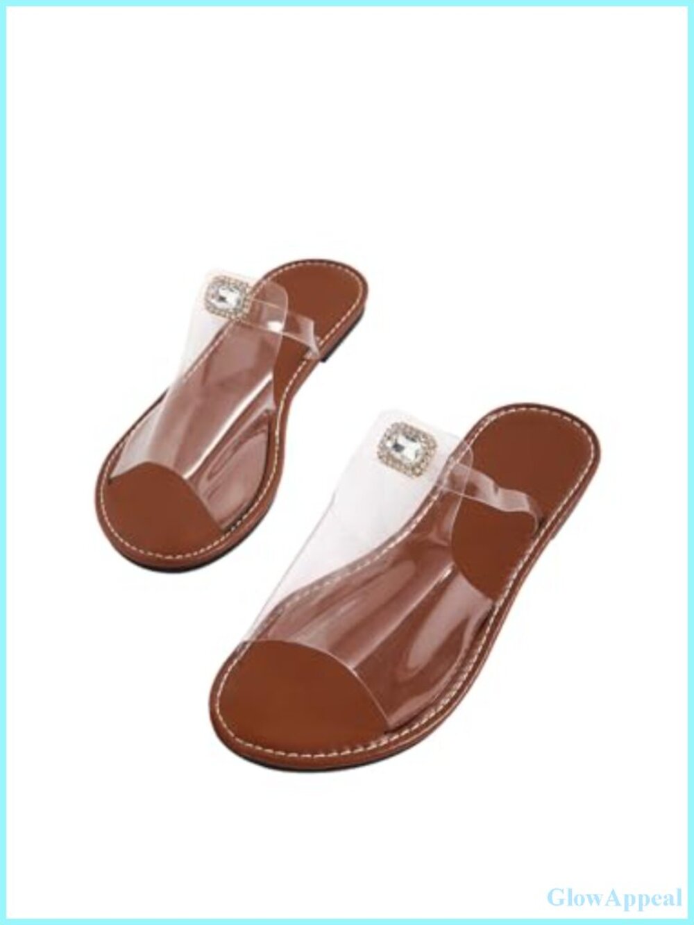 GORGLITTER Women's Clear Flat Sandals - Glitter Rhinestone Open Toe Dressy Slide
